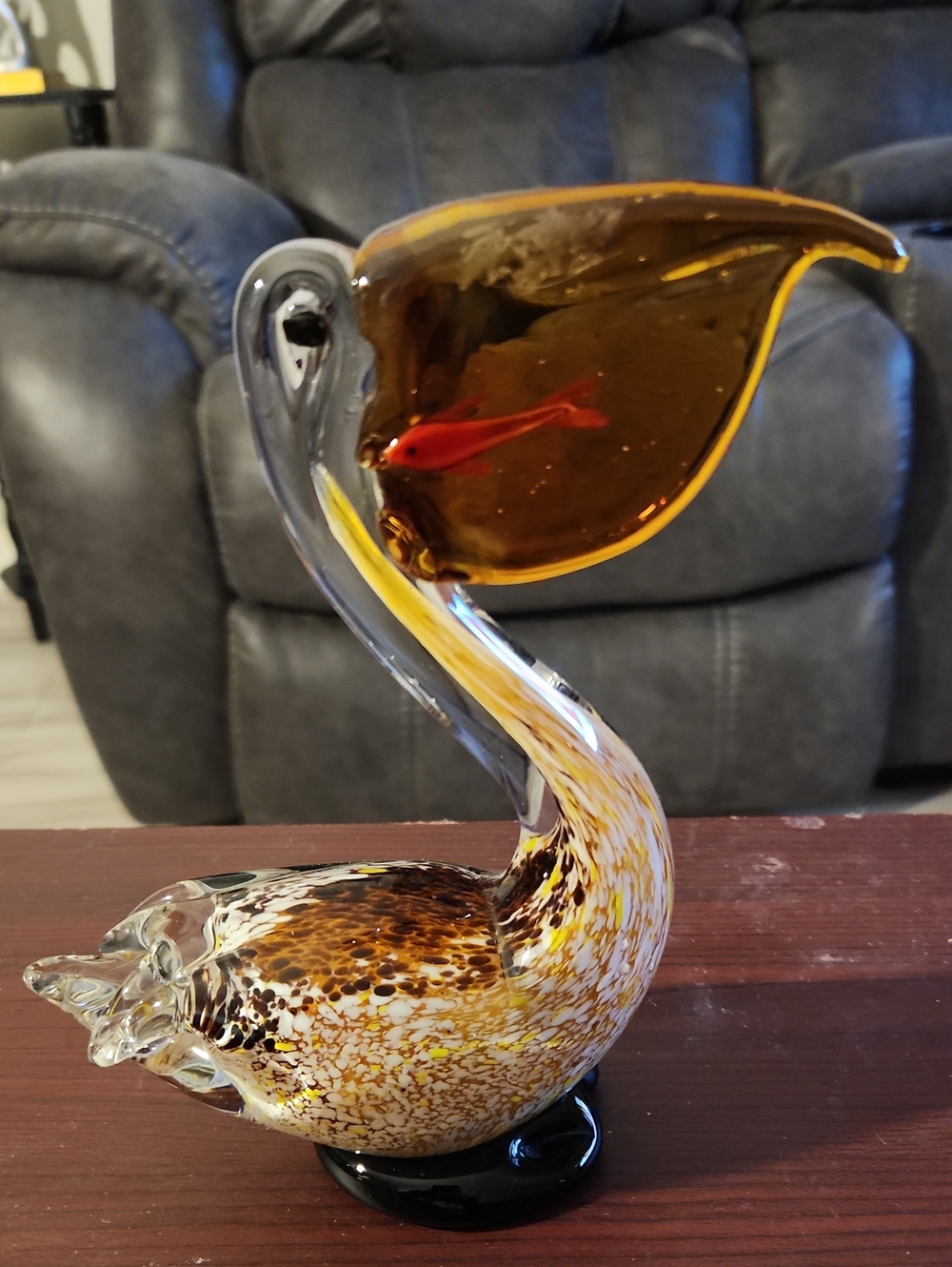 7" Handblown Glass Swan Figurine in Amber and Clear